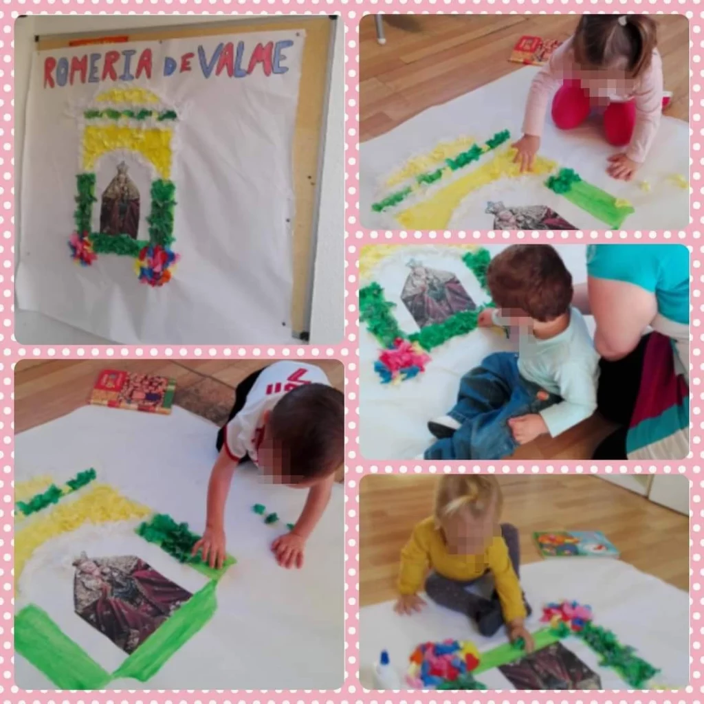 niños decorando la escuela para la romería de Valme en centro infantil Goofy